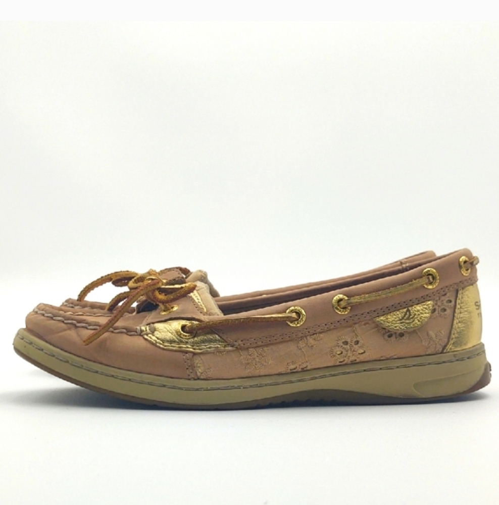 Sperry Top-Sider Womens Boat Shoe Gold Metallic Floral Eyelet Linen 7 Coastal